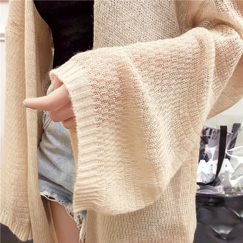 Summer Thin Air Conditioning Cardigan Women College Lazy Style Korean Edition Loose Knitted Shirt Medium Long Sunscreen Clothes