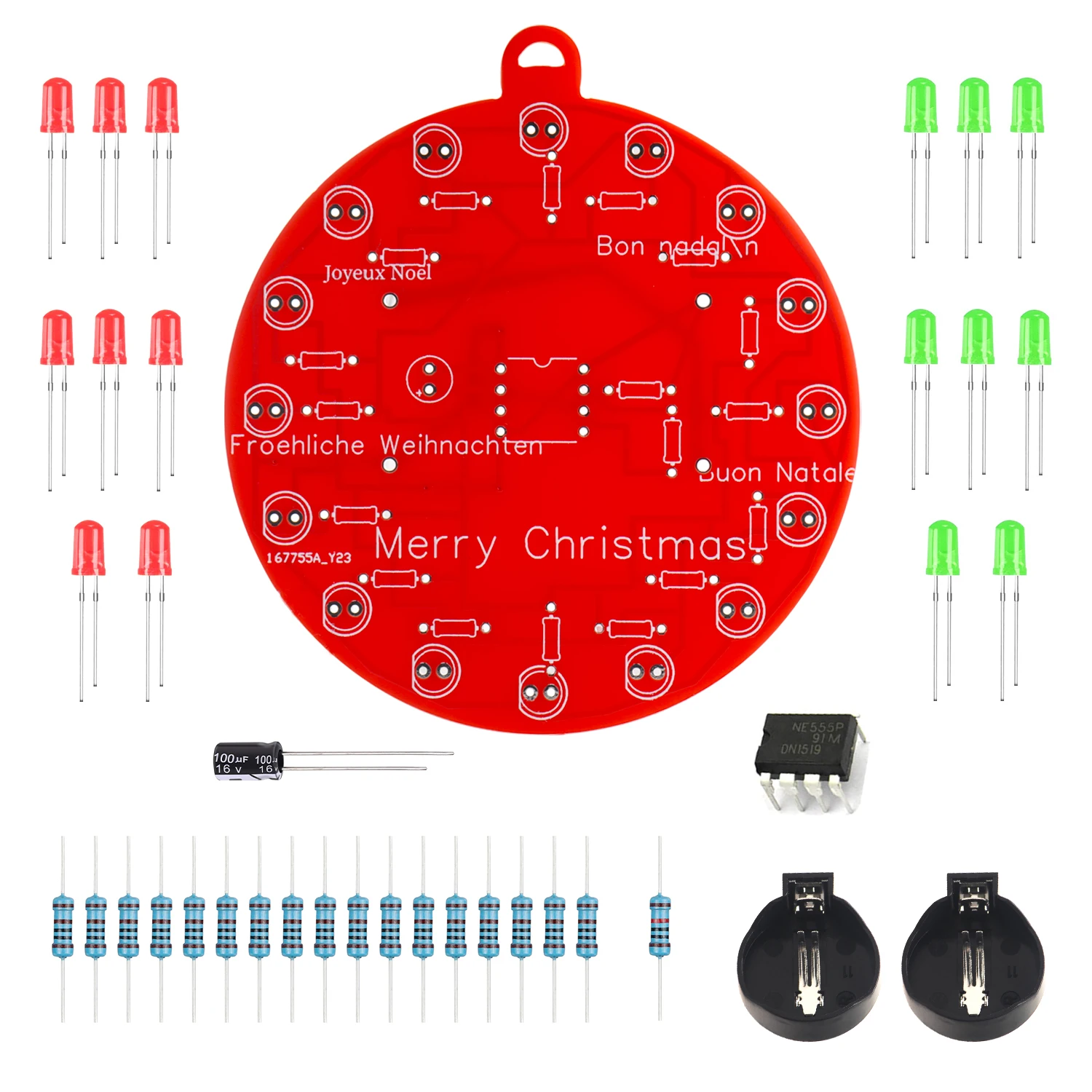 LED dekoracja na choinkę PCB Crcuit ozdoby zestaw do lutowania czerwone i zielone diody LED migające