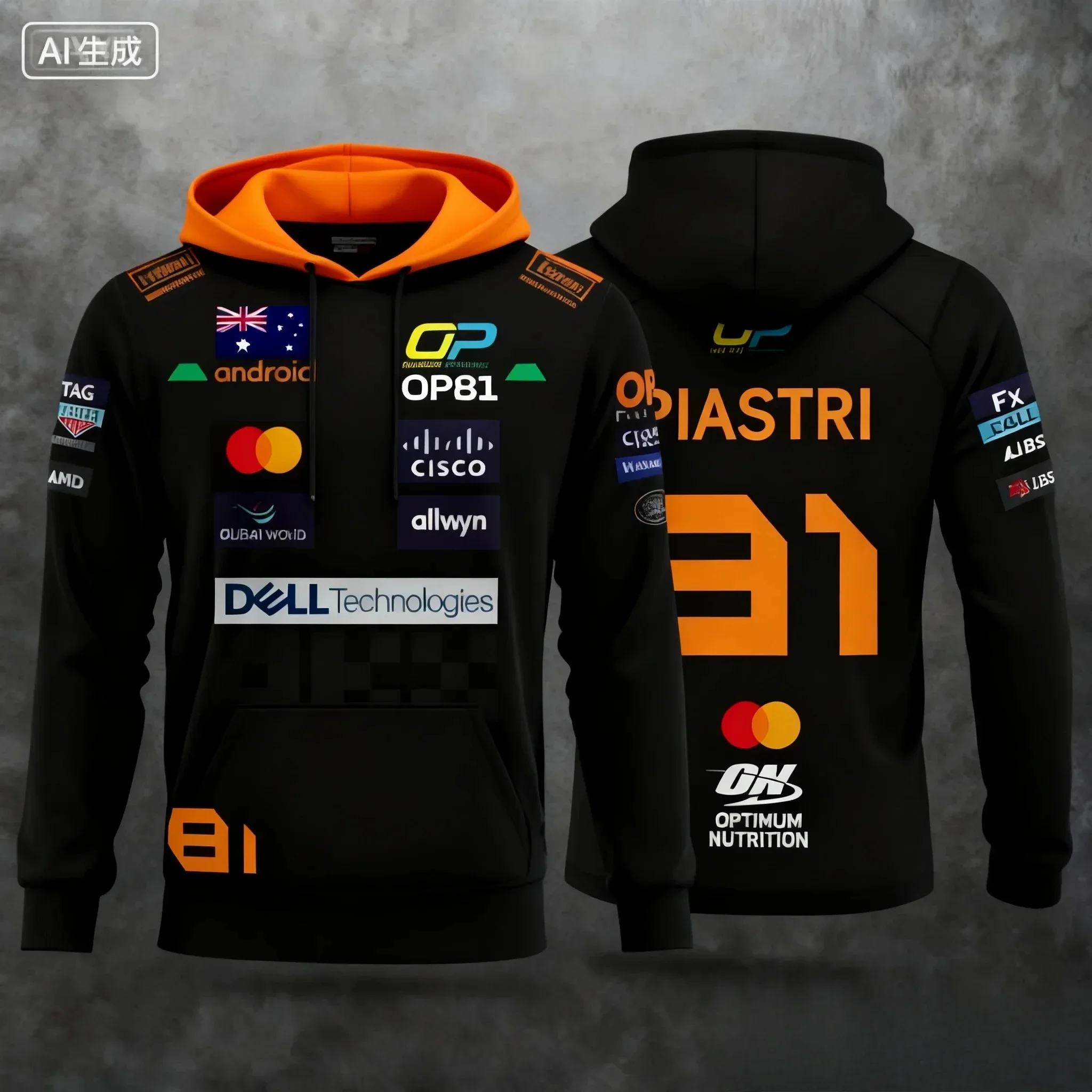 Herren 3D-Druck Piastri # 81 Racing Fan Hoodie, F1-inspirierter Langarm-Pullover, Streetwear-Sport-Sweatshirt – Detail 3