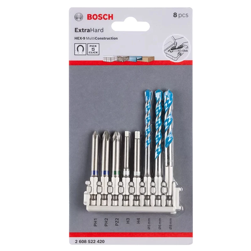 BOSCH 2608522420 Pick Click Screwdriver MultiConstruction Drill Bit Mixed S2 Modified Steel High Hardness 8-pcs Tool Accessories