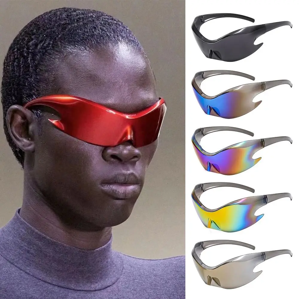 

UV400 Trendy Eyewear Wrap Around One-piece Punk Steampunk Shades Sports Sunglasses 2000's Sun Glasses