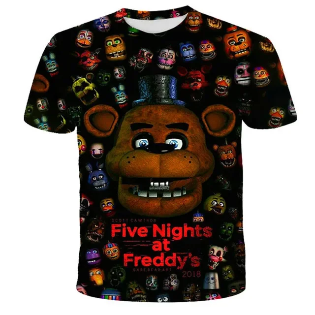 Fnafs T-shirt for Children Five Nights Freddys Short Sleeve Shirt White Black Tee Anime Printed Clothing Kid Gift for Boy Girl