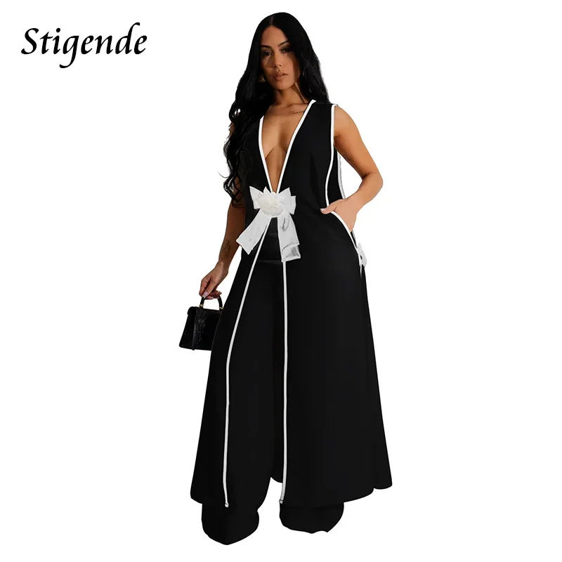 Stigende Floral Bow Tunic Tank Top and Pants Set Women Loose Wide Leg Two Piece Set Outfit