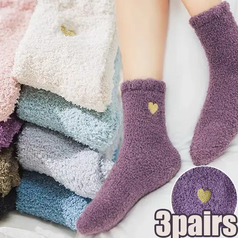겨울철 따뜻한 심장 프린트 여성용 캐주얼 러브 플러시 양말 – 푹신한 산호 컬러 튜브 양말