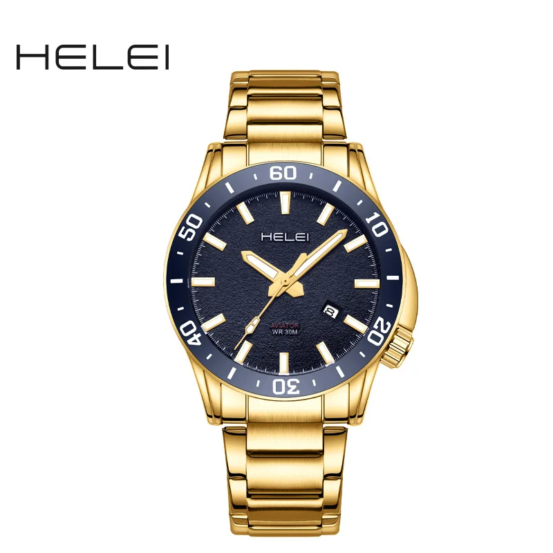 HELEI Men's Cross-border Popular Watch Fashion Stainless Steel with Single Calendar Waterproof Luminous Sports Watch