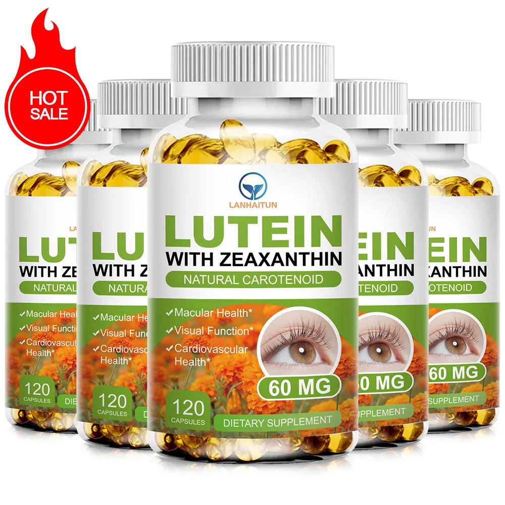 LANHAITUN 5 Bottles Lutein 60MG with Zeaxanthin Health Supplements Eyes Care Vitamins, Gluten Free, Promotes Visual Functions