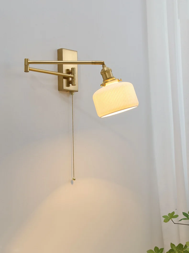 IWHD Nordic Modern LED Wall Sconce Left Right Rotate Pull Chain Switch Bedroom Restaurant Bar Beside Lamp Ceramic Stair Light