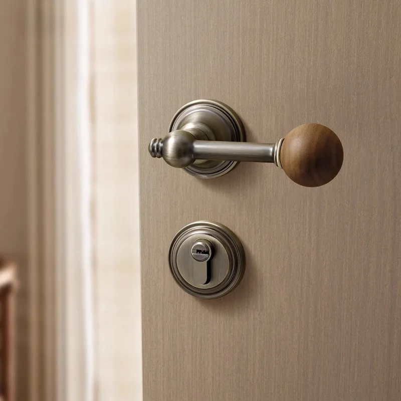 Middle Antique Style Walnut Retro Bedroom Door Lock Indoor Room Door Lock Magnetic/silent Wooden Door Lock