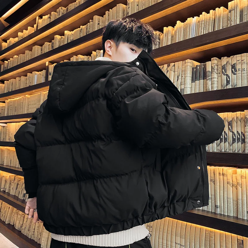 Men's Puffer Jaet 2024 ort Hooded Thiened Winter Coat Sli Bread Sle Youthful Travel Outerwear Anti-soil Treaent