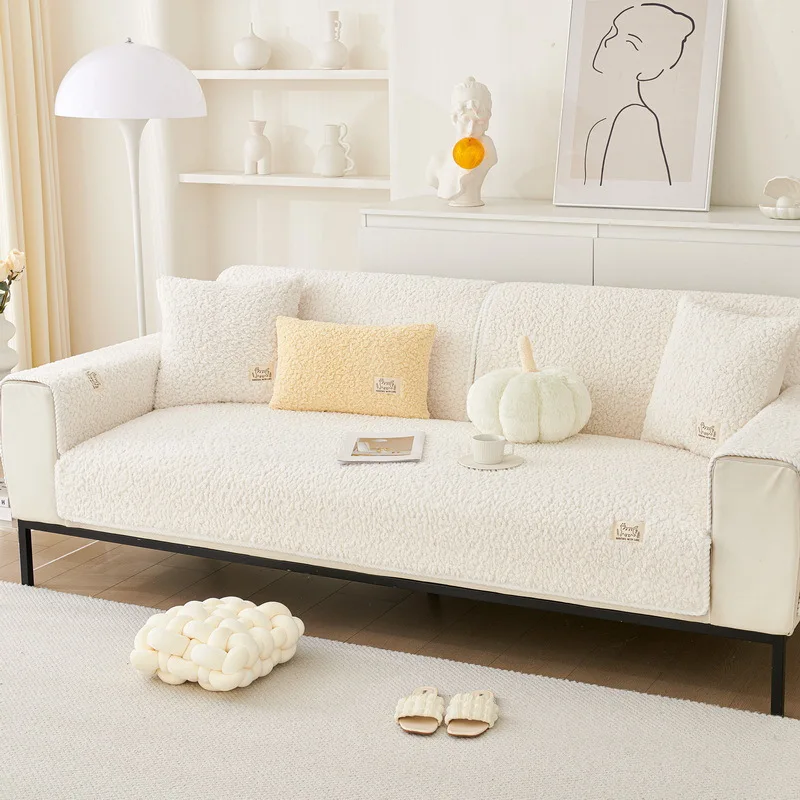 Wool Sofa Cover Cloth Universal Living Room Sofa Towel Plush Non-Slip Sofa Cover Thickened Warm Towel Breathable Cushions