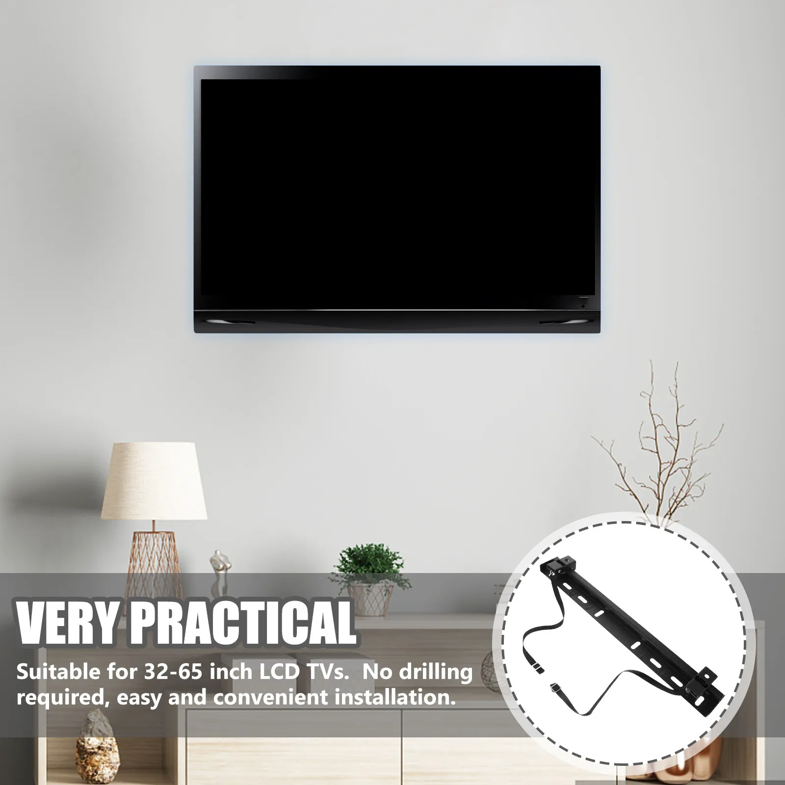 1Set Studless TV Wall Mount No Drilling 32-65 Inch TV Mount for Bedroom Living Room Installation Sponge Pad Protection