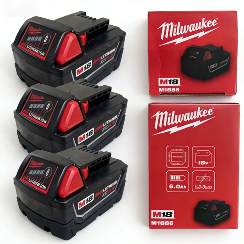

2026 100% Milwaukee M18 6.0Ah 5.0Ah Battery, 18V RED Lithium-Ion Replacement Battery for 48-11-1860 2604-22 M18 Power Tools