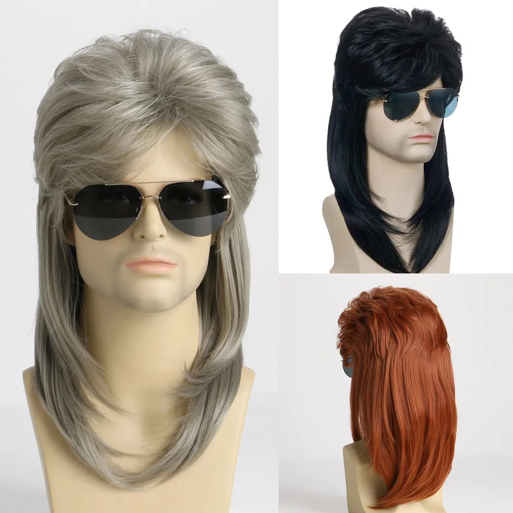 OUCEY Synthetic Hair Wigs for Men Middle Long Cosplay Wig Man 70s 80s Punk Rock Wig Cheap Wigs on Sale Clearance