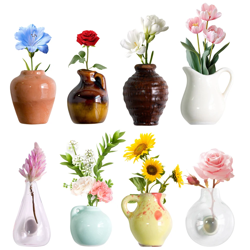 Mini Vase Magnets Lightweight Ceramics Vase Fridge Magnet Waterproof Creative Message Sticker for Air Conditioners Fridge House