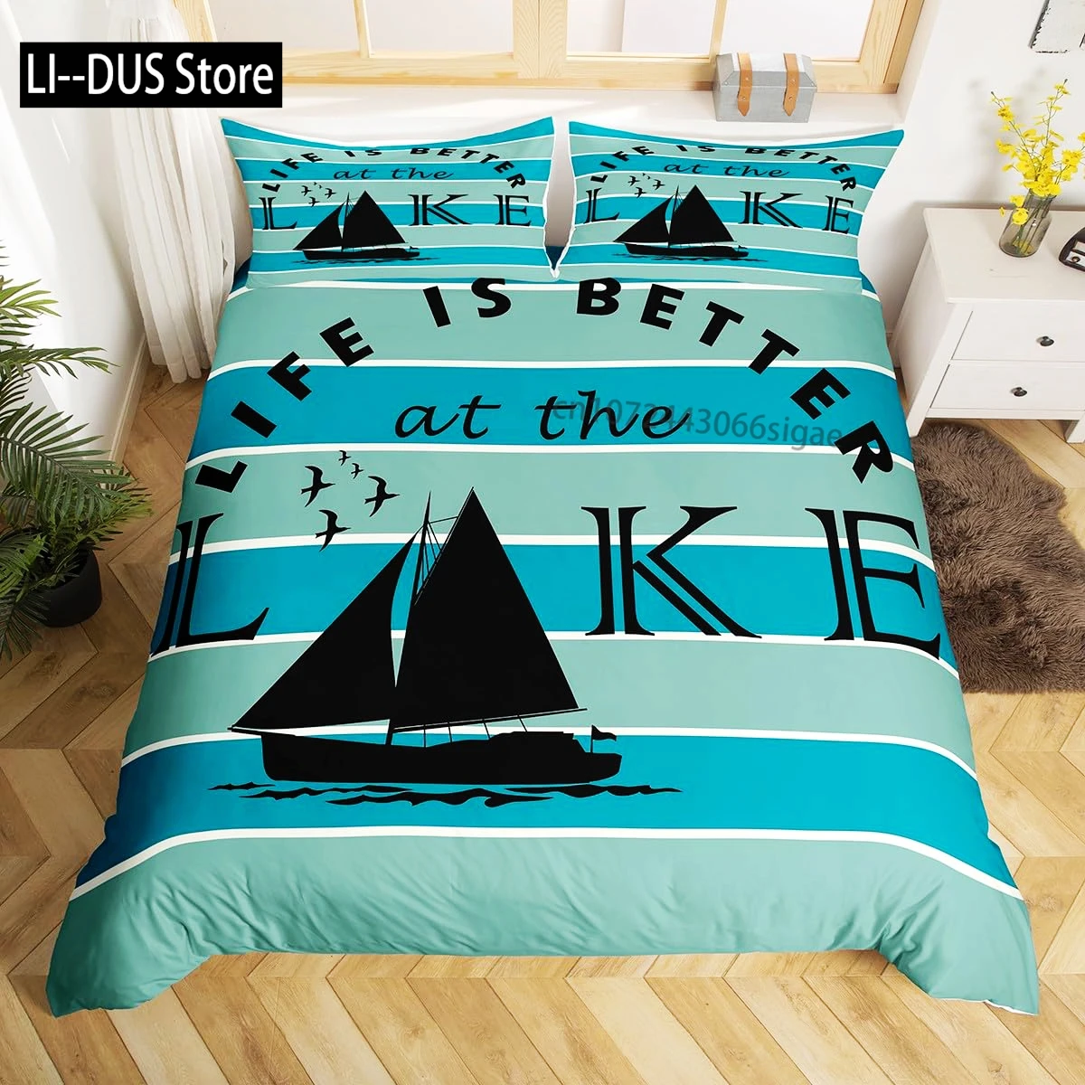 

Nautical Bedding Set Twin Size,Nautical Sailboat Bed for Boys Teens,Ocean Sailing Anchor Comforter Cover 3 Pieces Room Decor