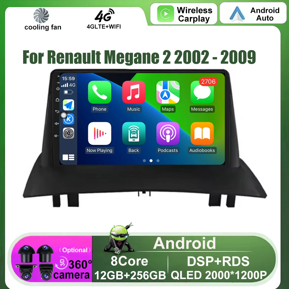 

For Renault Megane 2 2002 - 2009 DSP WIFI Autoradio Stereo Android OS Carplay Auto 2K Screen 4G BT Car Radio Multimedia Player