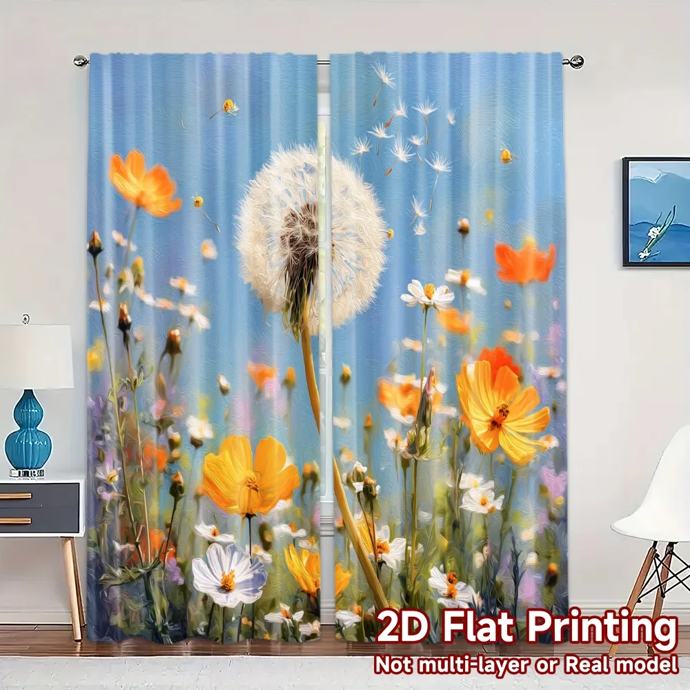 2pcs, 2D FLAT PRINTING Curtains (Without Rod) Dandelion Dreams(1) Popular Contemporary Curtains Semi-Sheer Curtains Decorations