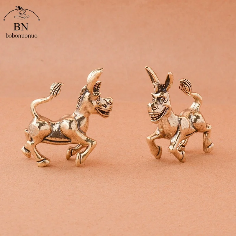 Solid Brass Donkey Small Ornament Antique Copper Animal Equus Asinus Miniature Figurines Home Desktop Decoration Accessories