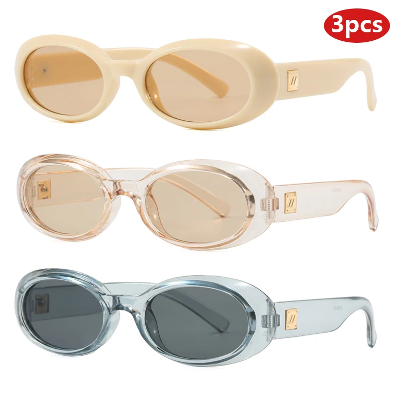 Hiking 3Pcs Retro Oval Anti Light Glasses Women Luxury Black Shades UV400 Men Punk Brand Sun Glasses Outdoor Cycling Goggles