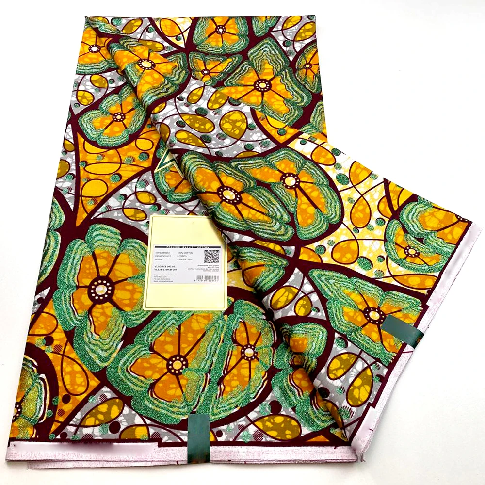 

2025 Newest Grand African Super Wax Fabric 100% Cotton Golden Wax Fabric High Quality Wax Ankara Print Fabric For Sewing 6 yards