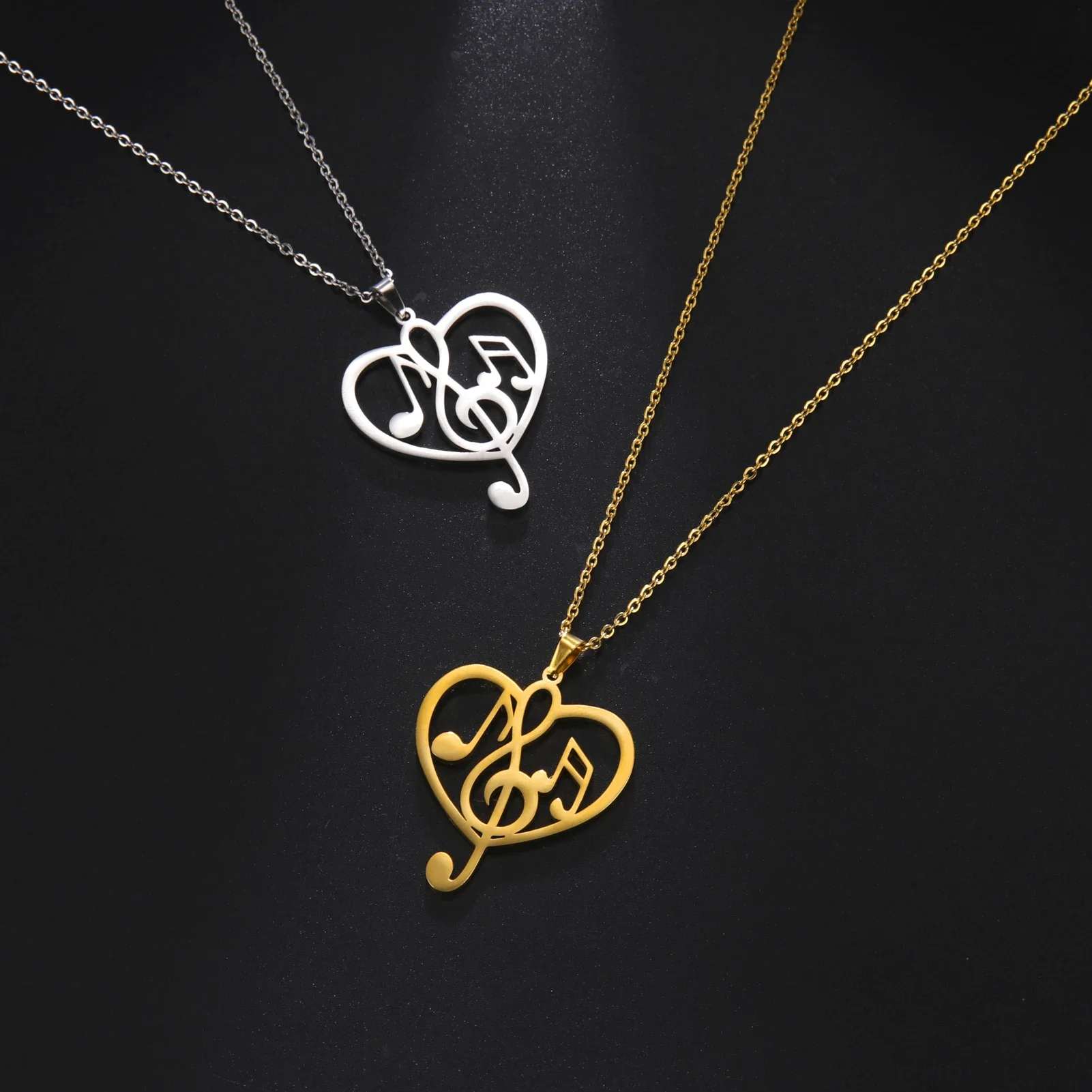 Love Music Symbol Pendant Stainless Steel Necklace for Women and Men Sweet Romantic Fashion Gift Jewelry New 2024