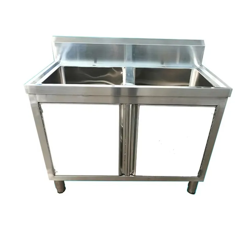 ตู้ครัวสแตนเลสแบบมีประตูพร้อมอ่างล้างจานเดี่ยว