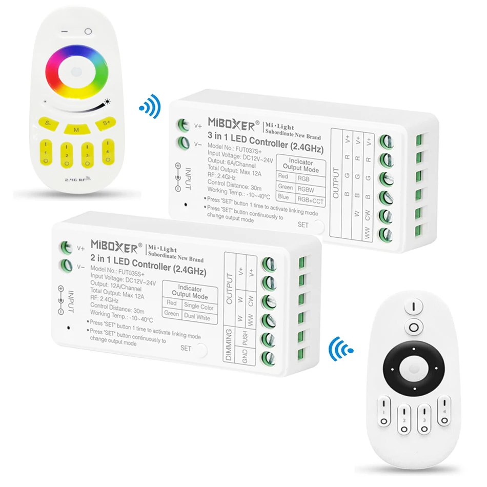 

MiBoxer DC12-24V 2.4GHz FUT035S+ 2in1 CCT FUT037S+ RGB RGBW RGBCCT led dimmer remote Controller for COB 5050 led strip light