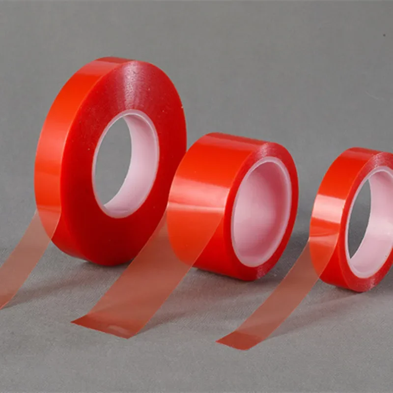 50/5 meter Red 0.2mm thick *1mm-100mm width Strong no trace PET Film Clear Double Side Tape