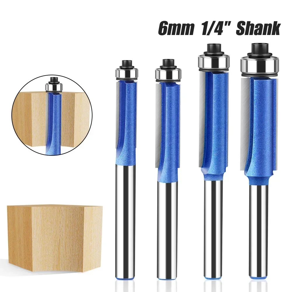 

1 PC 6mm 1/4in Shank Flush Trim Router Bit with Bearing Template Pattern Bit Trimming Cutters Woodworking Tool End Mill