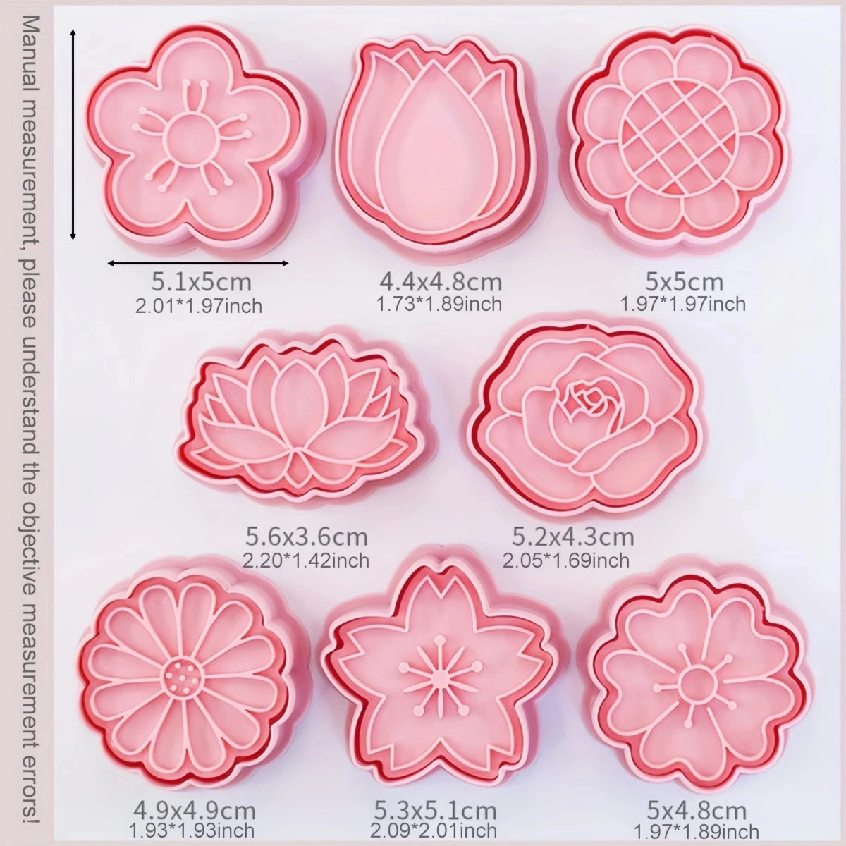 8Pcs Flowers Cookies Cutters Plastic Cartoon Pressable Biscuit Mold Confectionery Cookie Stamp Kitchen Baking Pastry Tools