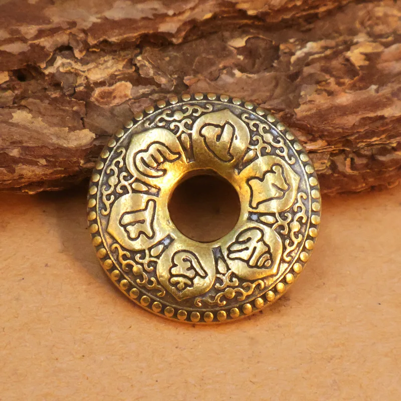 Brass Heart Sutra Peace Ring With Six-Character Mantra, Temple Souvenir, Customizable Molding Available