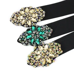Women's Flower Rhinestone Wide Belt Elastic Corset For Dress Shirt Trench Coat T-Shirt Decoration
