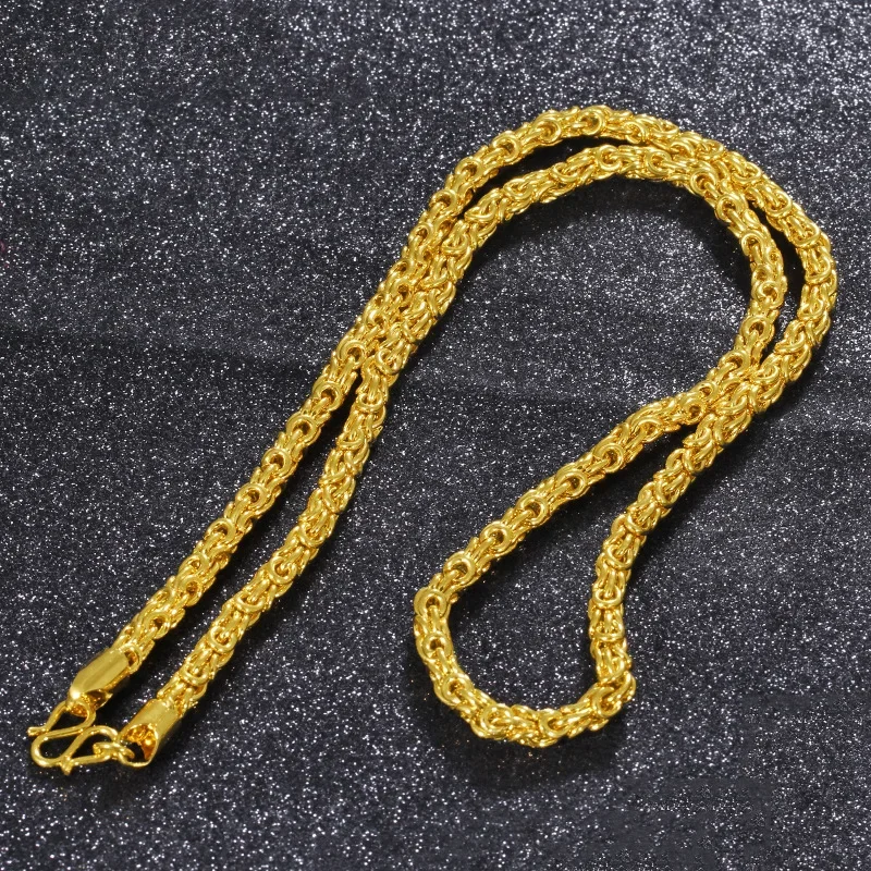GoldEclat  Men's 9999 24K Real Gold Fried Dough Twists Necklace 60cm Long 24K Real Gold Men's Necklace