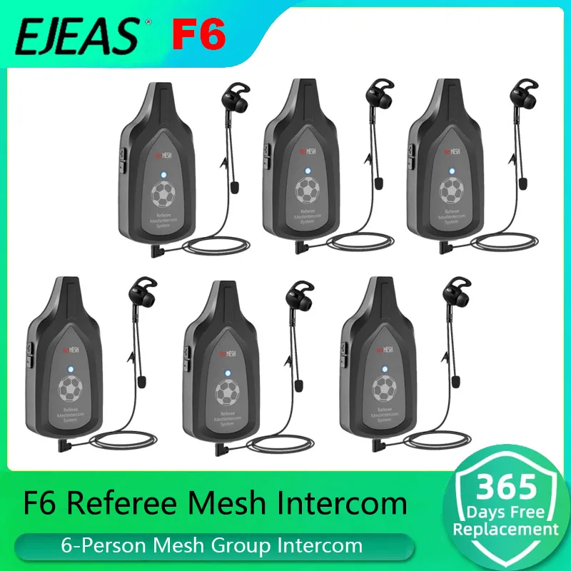 6PCS EJEAS F6 Referee Mesh Communication Intercom  System For Soccer Football Match Support 6 People Talking At The Same Time