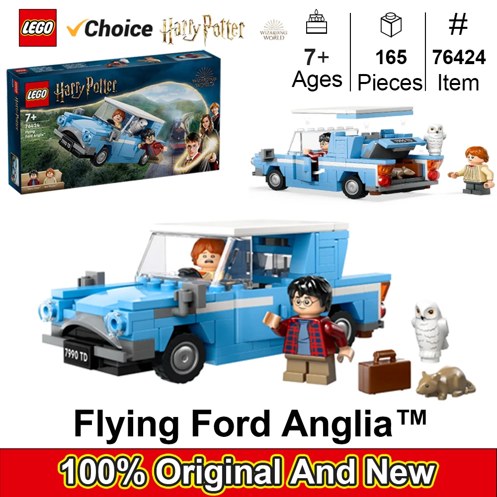 LEGO 76424 הארי פוטר טס פורד אנגליה, מכונית בנויה עם 2 מיניפיגורות הארי פוטר, מתנה לילדים בנים ובנות גיל 7