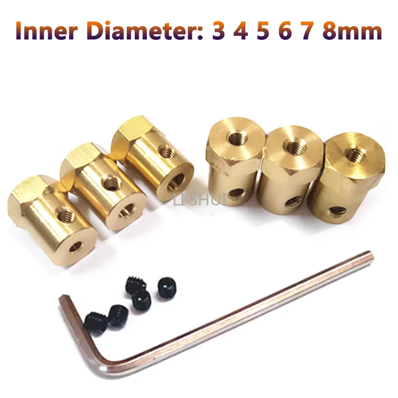1-10pcs 3 4 5 6 7 8mm Hexagonal Brass Shaft Coupling Motor Transmission Connector With Screw Wrench Model Car Wheels Tires Shaft