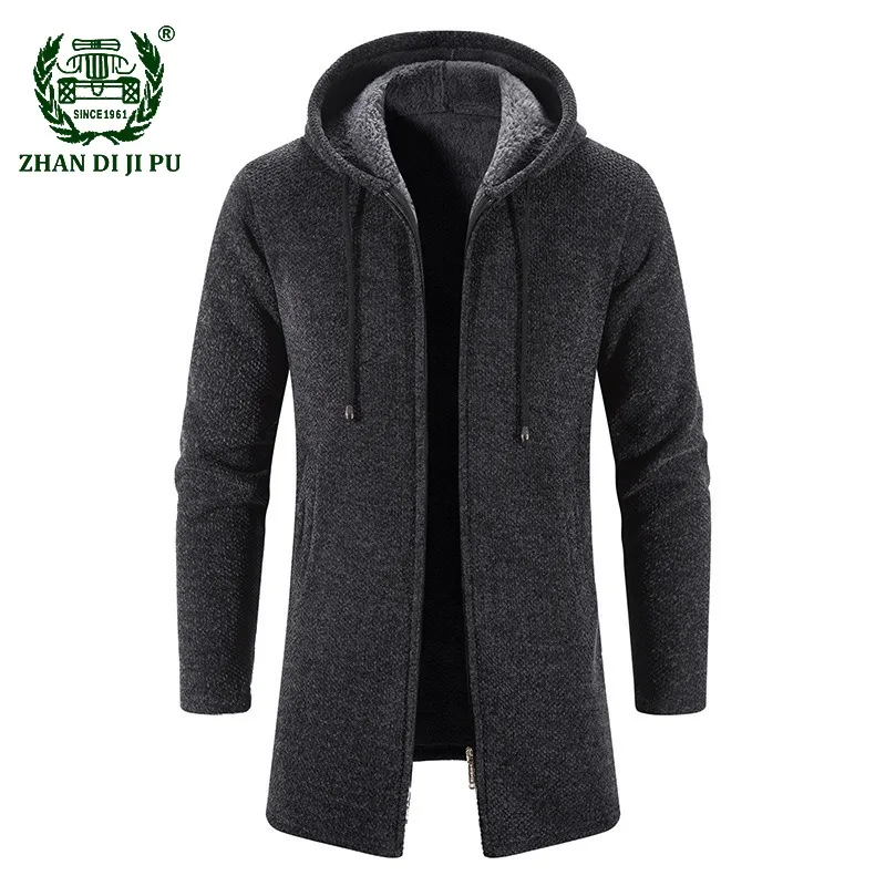 

Autumn Mens Hooded Cardigan Medium Length Loose Sweater Jacket Fashion Knitted Sweater Tops Jacket Sweaters for Men Winter 2023