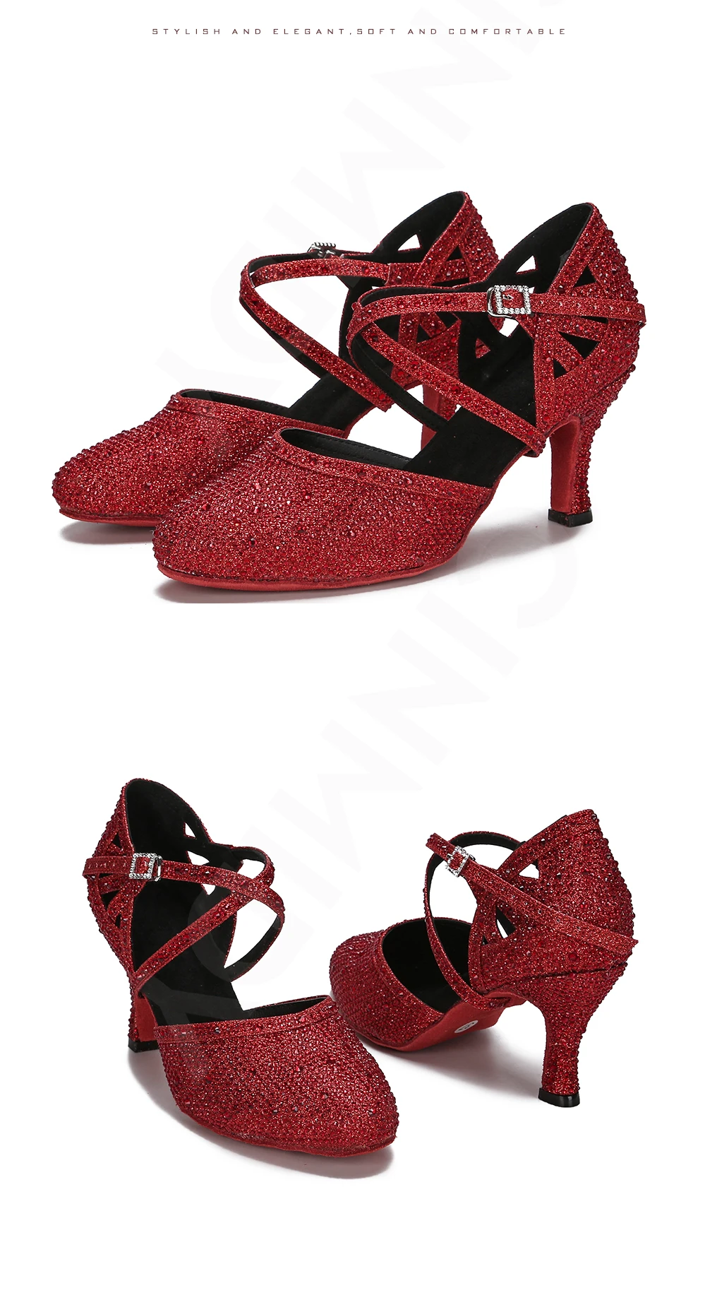 CINMIDY Rote Strass-Lateintanzschuhe Damen Tango-Tanzschuhe Moderne Schuhe Weiche Sohle Hochzeitsschuhe Silber – Detail 17