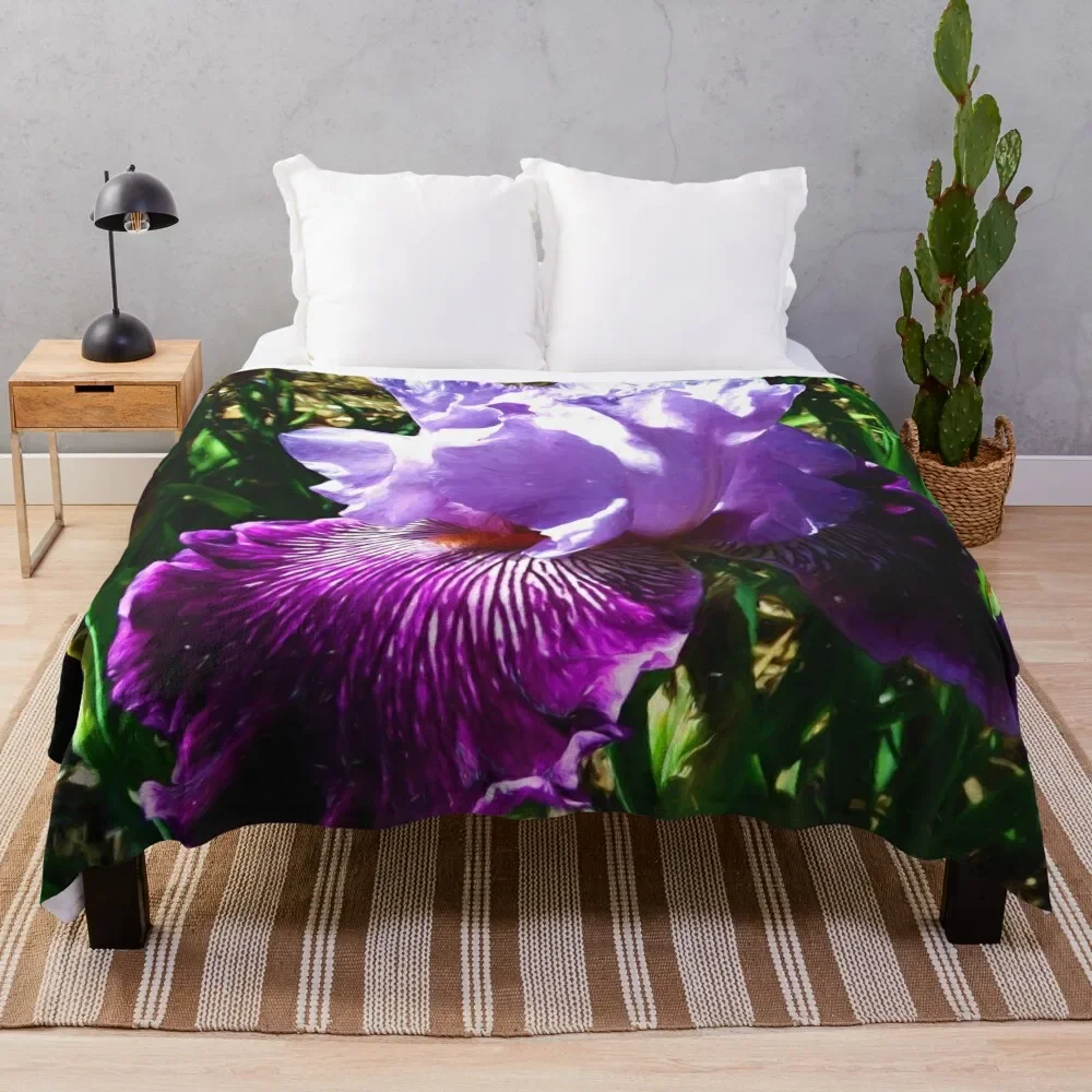 Painterly Blue & Purple Bearded Iris 4794 Throw Blanket Warm Sleeping Bag Sofa Blankets Sofas Of Decoration Blankets