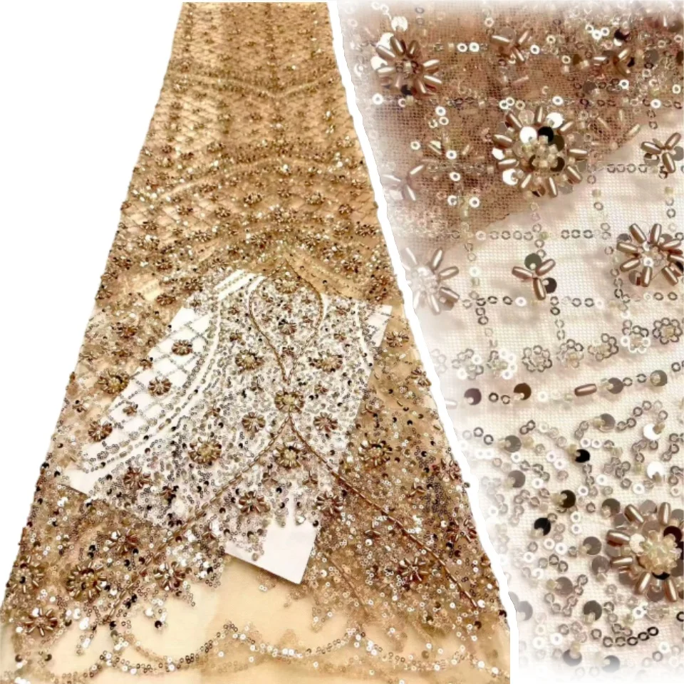 

African Latest Lace Fabric 2025 for Wedding Fabric Material Bridal Lace with Sequins Luxury African Lace Fabric 5 Yards TP1744