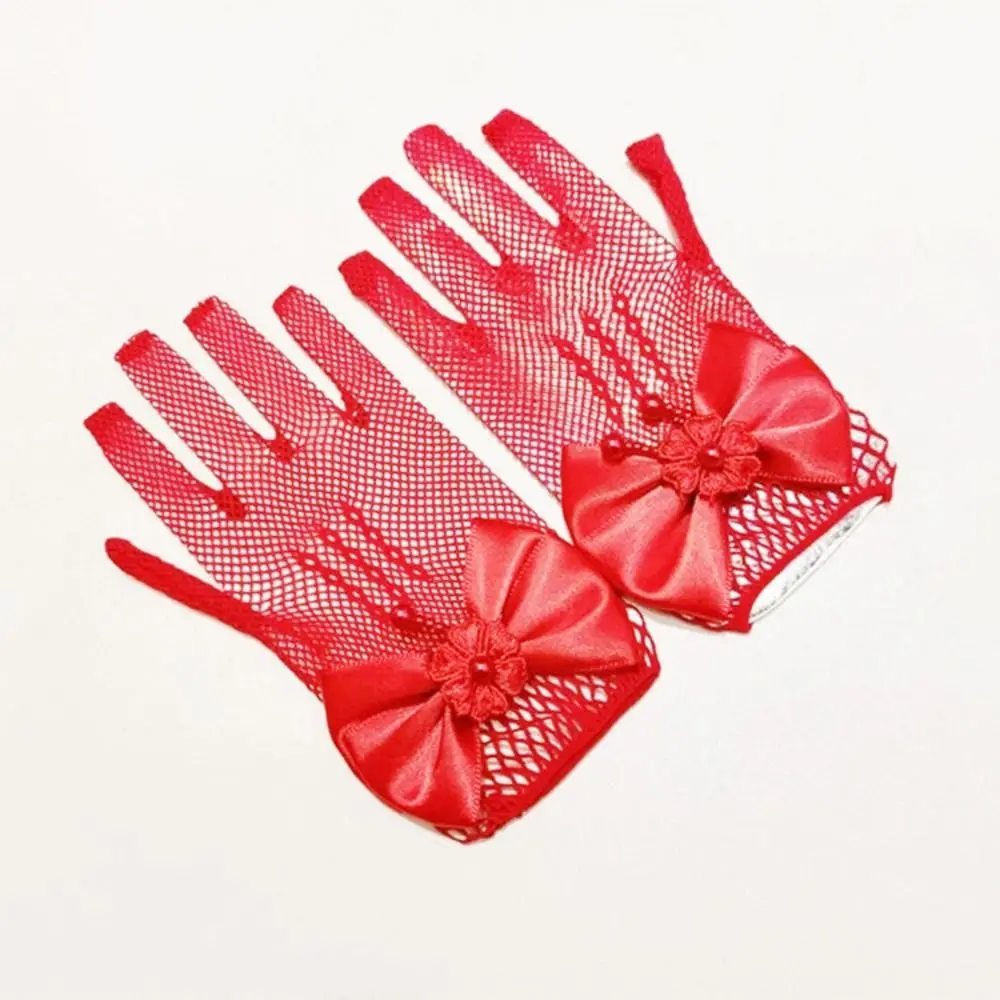Elegant Children\'s Wedding Gloves Bow Short Lace Mesh Gloves Holiday Princess Wedding Birthday Party Gloves