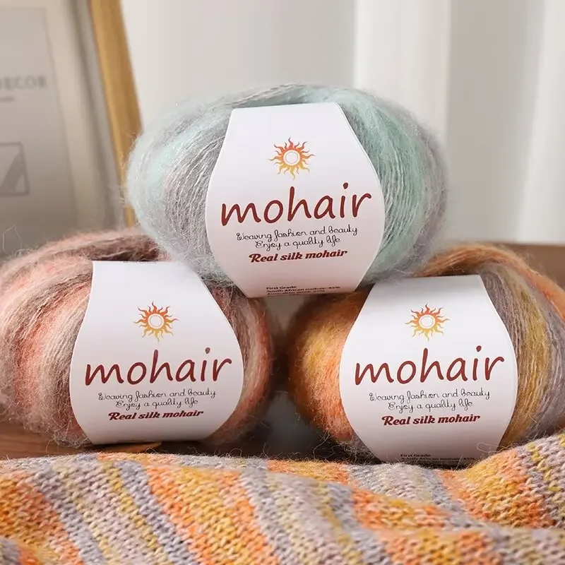 

25 г постепенная смена шелкового сегмента, окрашенный из мохера, шарик с тонкой нитью, ручная работа, свитер «сделай сам», шарф, шаль, шляпа