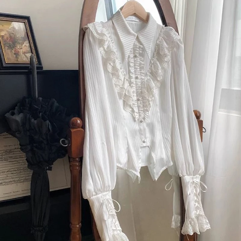 Camicette Lolita giapponesi Kawaii Donna Camicie vittoriane vintage con maniche a lanterna Top Y2K Estetica Cospaly Jk Blusas Mujer De Moda