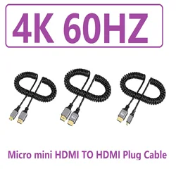 4K 60HZ HDMI Cable 0.5-2.4M MINI/Micro HDMI-compatible TO HDMI Coiled Extension Flexible Spiral Cable Male to Male Plug Cable