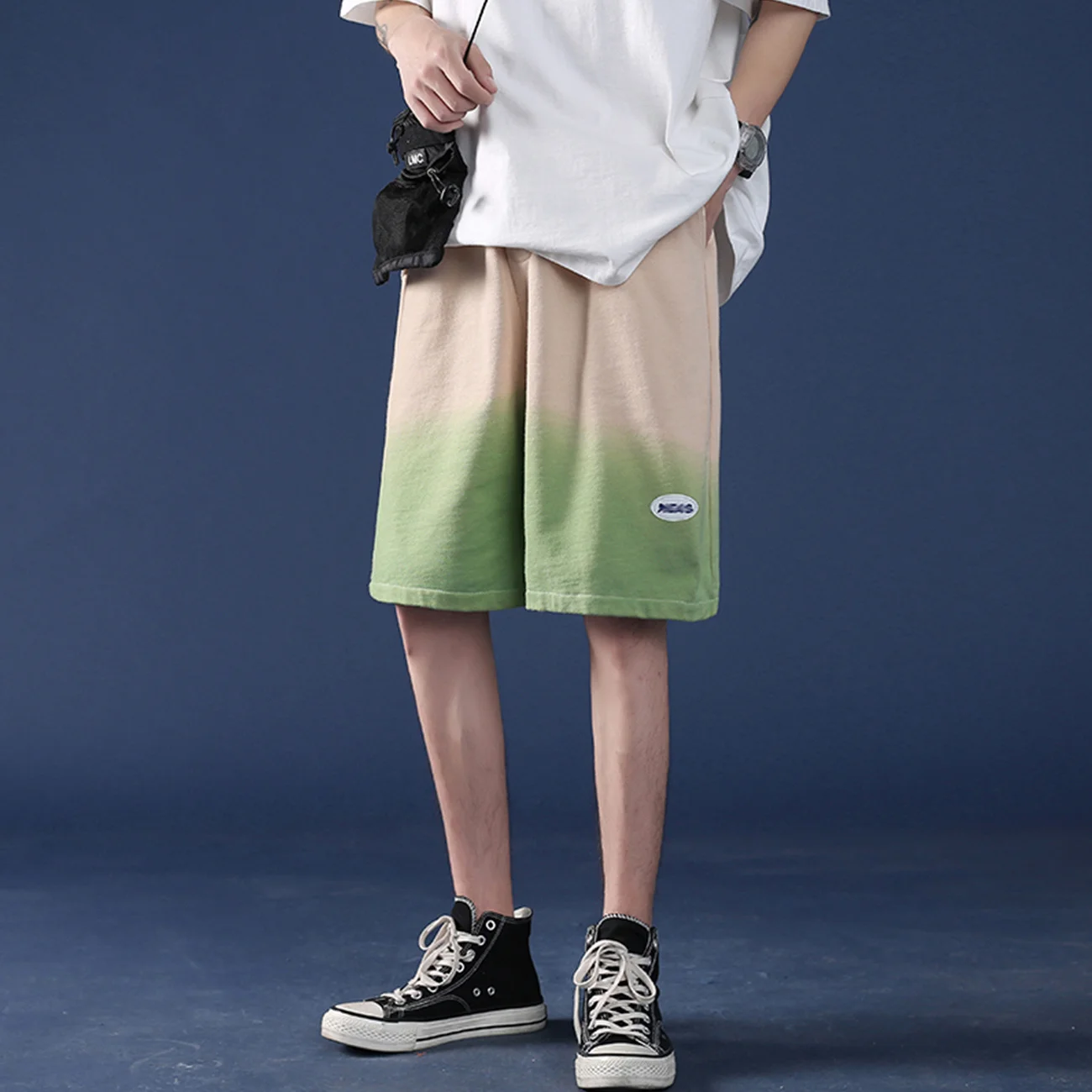 Summer 2022 Casual Short Lattice Loose Gradient Color Shorts Oversized Joggers Pockets Baggy Hip Hop Cargo Shorts Streetwear