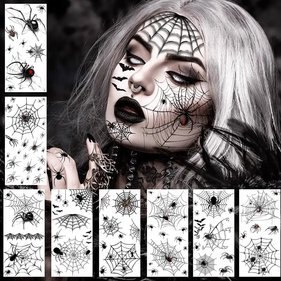 Tatuajes Temporales De Halloween | 20 Pegatinas De Cicatrices, Heridas Y Arañas | Realistas Y Resistentes Al Agua | Perfectos Para Cosplay Y Fiestas