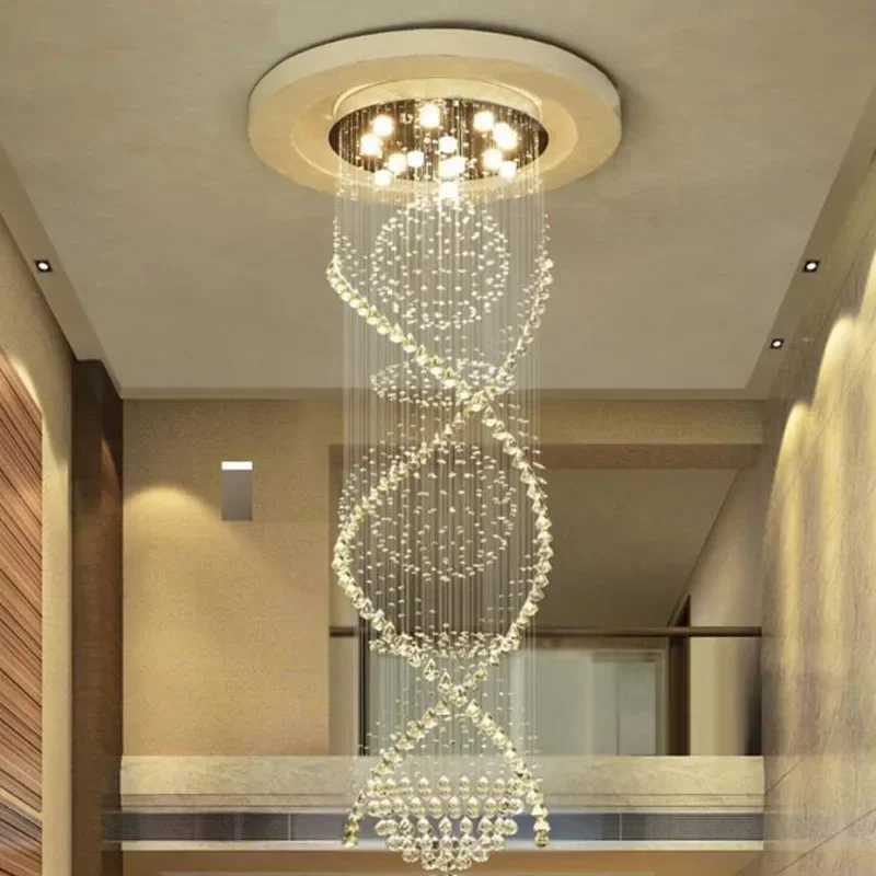 Modern Double Spiral K9 Crystal Chandelier SuperdenseElectric Ceiling Lamp Devices Hotel Villa Crystal Ladder Led Pendant Light
