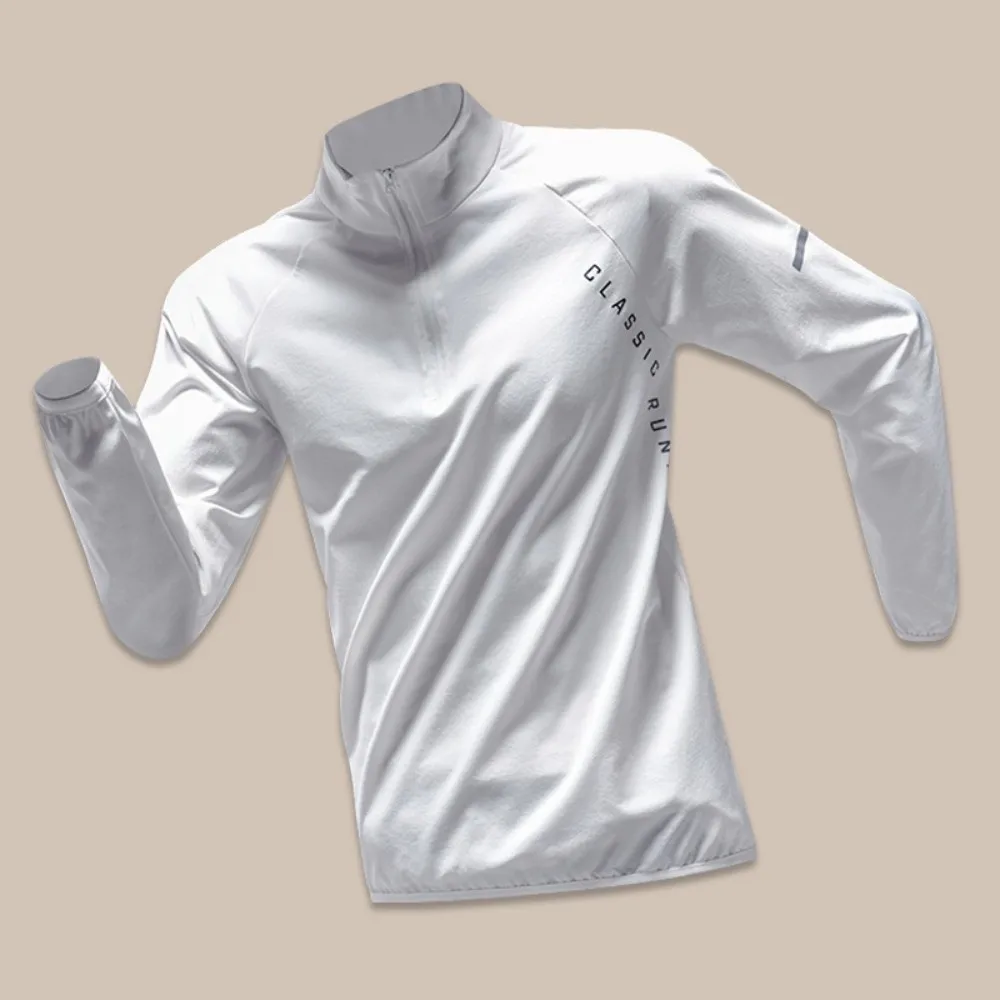 Long Sleeved Men's Fitness T-shirt Quick Dry Sportswear Sport Running Shirts with Reflective Strip Windproof Men Sport T-shirt