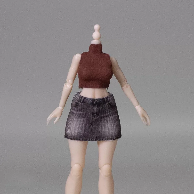 JZAO 1/12 Maßstab, einfarbige, elastische, ärmellose Weste, bedruckter Rock, Kleidung für 6-Zoll-Tbl-Snail-Shell-Romankey-Actionfiguren und Puppen. – Detail 10