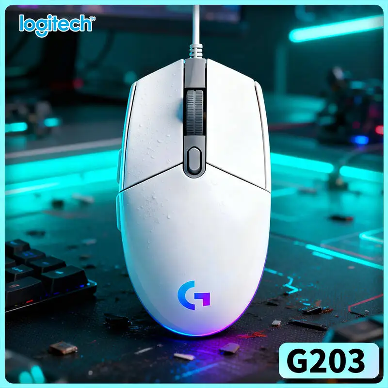 Ratón para Juegos Logitech G203 LIGHTSYNC, Sensor de 8000 DPI, Retroiluminación RGB, 6 Botones, 85g, Uso Perfecto en PC, Mac y Laptops